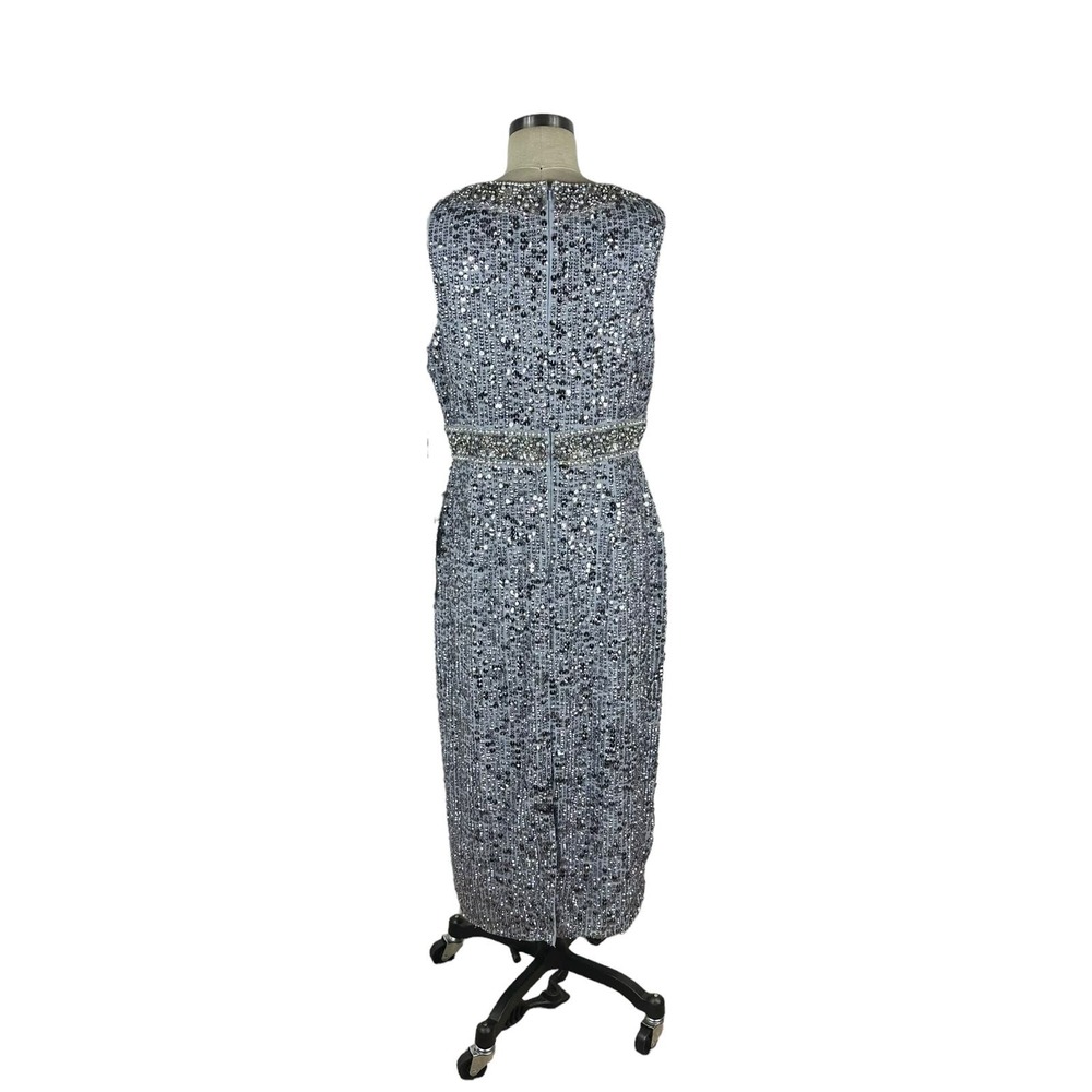 MAC DUGGAL 10739 Steel Gray Blue Embellished Sleeveless High Neck Midi Size 10 - Picture 2 of 10